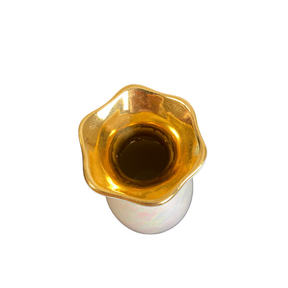 Vintage Holley Ross Iridescent Distinguished China LaAnna PA 22 K Gold Vase - Picture 4 of 4